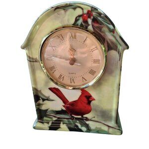 Vintage Hartman Brothers Cardinal in Holly Branch Mantel Porcelain Clock Granny